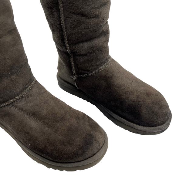 UGG Australia Classic Suede Tall Shearling Fur Boots Gray Pull On Size 7 Cozy - Picture 3 of 16
